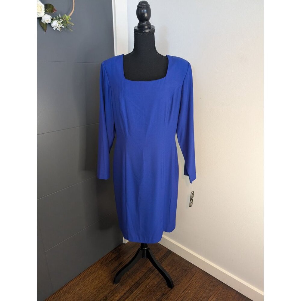 Vintage NWT Decade Designs Blue Long-Sleeve Dress - 16 - Made In‎ USA